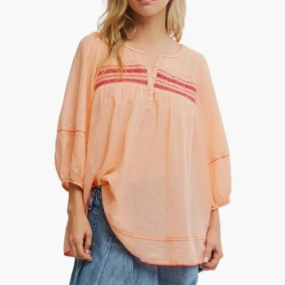 Free People Dylan Smocked Embroidered Tunic Size XS NWT Retail $148 Boho - Picture 4 of 5